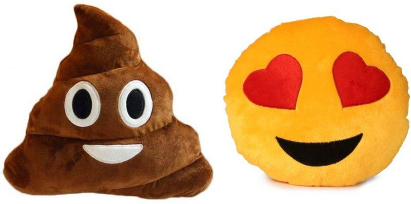 Miss & Chief Smiley Emoji Poop and Heart Eyes Smiley Cushion Set of 2 - 35 cm  (Multicolor)