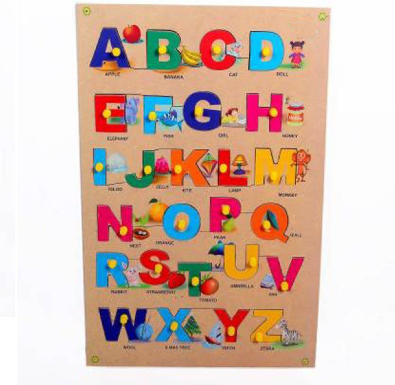 SALEOFF Wooden Puzzle Board for Kids - Alphabet (A to Z) Uppercase Letter with Pics - Learning & Educational Gift for Kids  (26 Pieces)