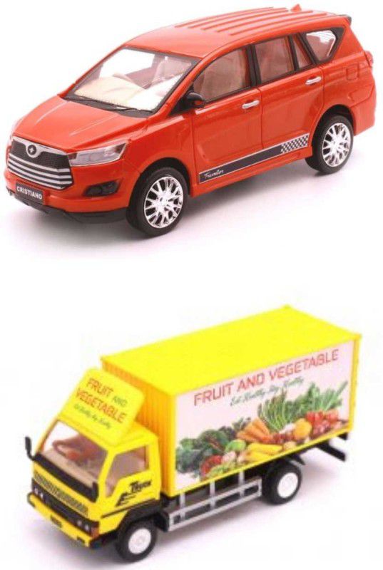 MADRAS TOYS Centy Fruit Vegetable Truck & Cristiano 2.0/ innova Crysta Red combo pack  (Yellow, Red)