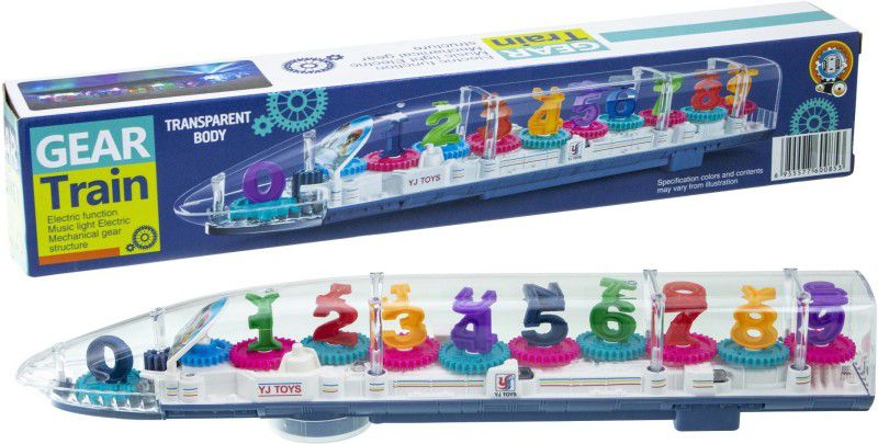 ToySurf ®Concept Gear Simulation Transparent Long Train Toy With Lights & Music (Age 3+)  (Multicolor)
