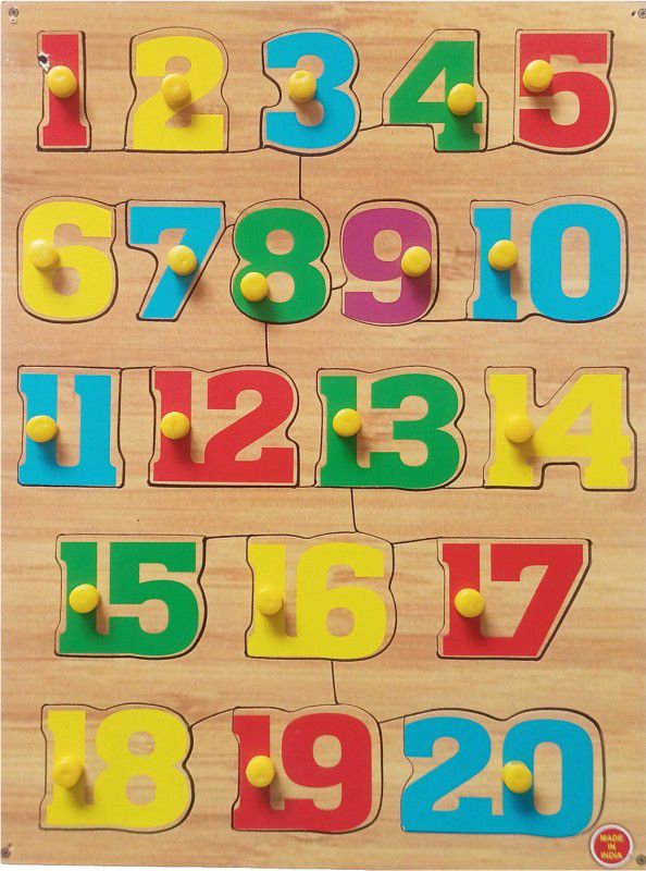 FireFlies Wooden Number Puzzle Board with Knob for Kids (Size 24x30 cm)  (1 Pieces)
