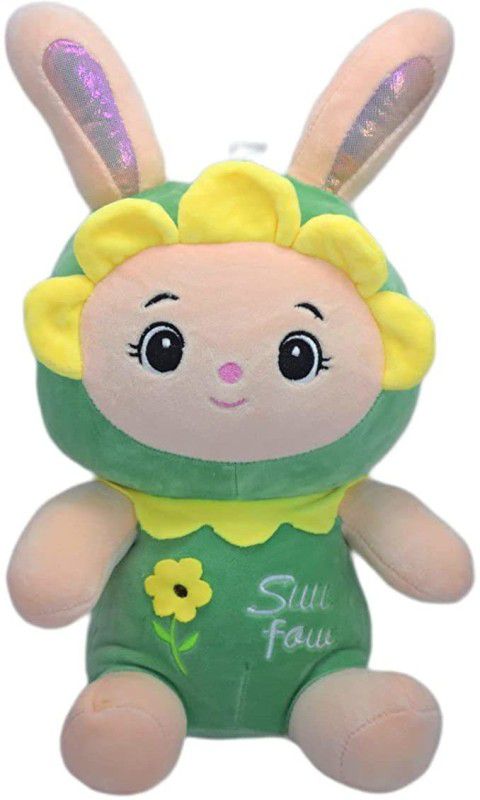 SUN AND STAR CREATIONS Super Cute Sunflower bunny Doll with Shiny Ears in Peach Stuffed Kids - 36 cm  (Multicolor)