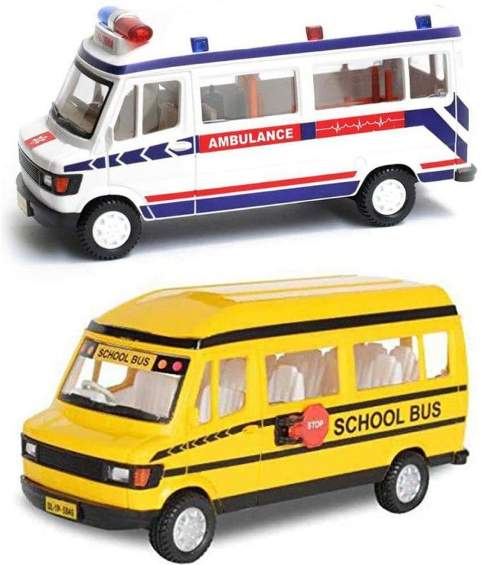 Tzoo Pull Back Action Ambulance & School Bus Toy Vehicle Combo Set  (Multicolor, Pack of: 2)
