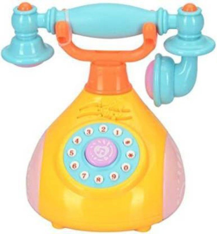 VRUX Retro Style Landline Telephone Musical Phone Toy for Kids with Light and Sound Effects  (Yellow)