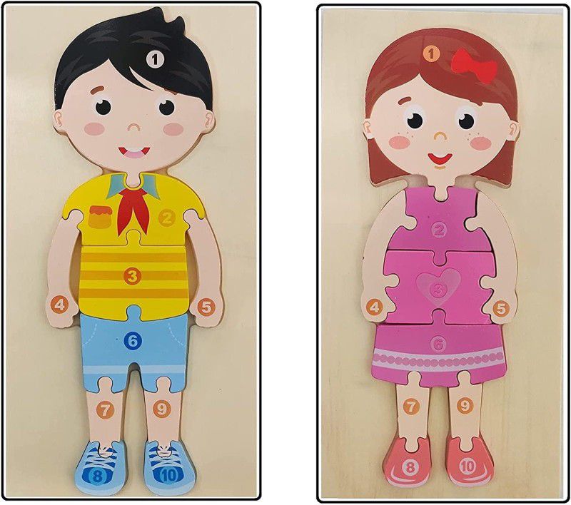 NONU 3D Wooden Boy & Girl Jigsaw Puzzle Pre Education Number Learning Toy  (2 Pieces)