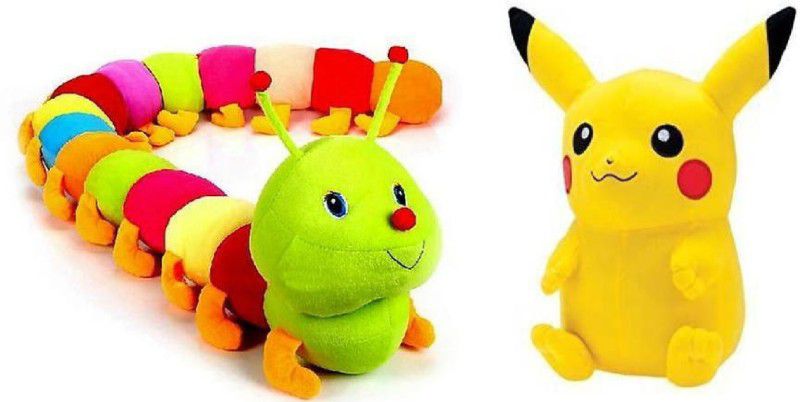 tgr cute stuffed caterpillar & pikachu soft toy combo - 32 cm  (Multicolor)
