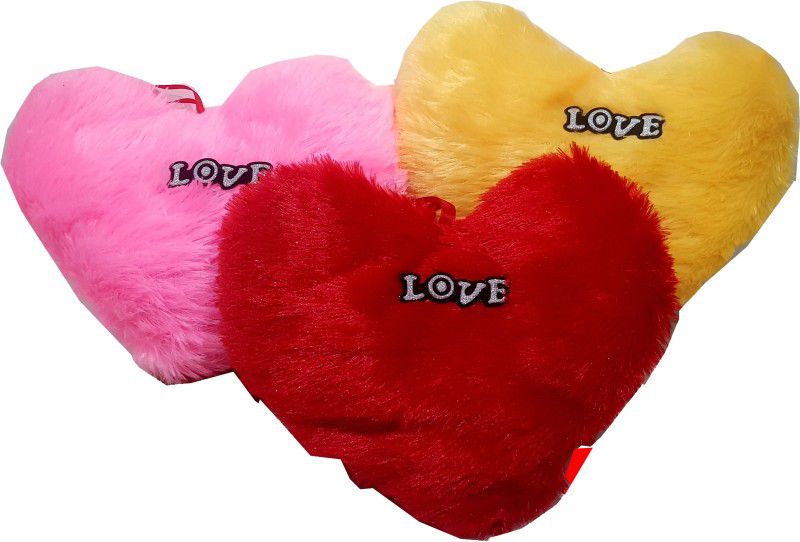 CLUEDEAL Pink/Red/Yellow Heart Pillow And Red Cushion Polyester Fiber Pck-3 - 30 cm  (Red)
