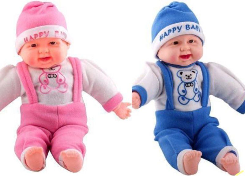 R C TRADERS Combo of 2 Laughing Sound Happy Baby Dolls - 43 cm  (Pink, Blue)