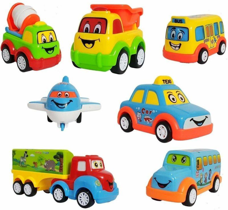 LWF Unbreakable Pull Back Texi Car Truck Bus Plane Toy for Boys girls Kids  (Multicolor, Pack of: 7)