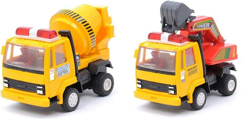 Tzoo Excavator Truck and Concrete Mixer Toys, Construction Toys Vehicle Combo Set  (Multicolor, Pack of: 2)