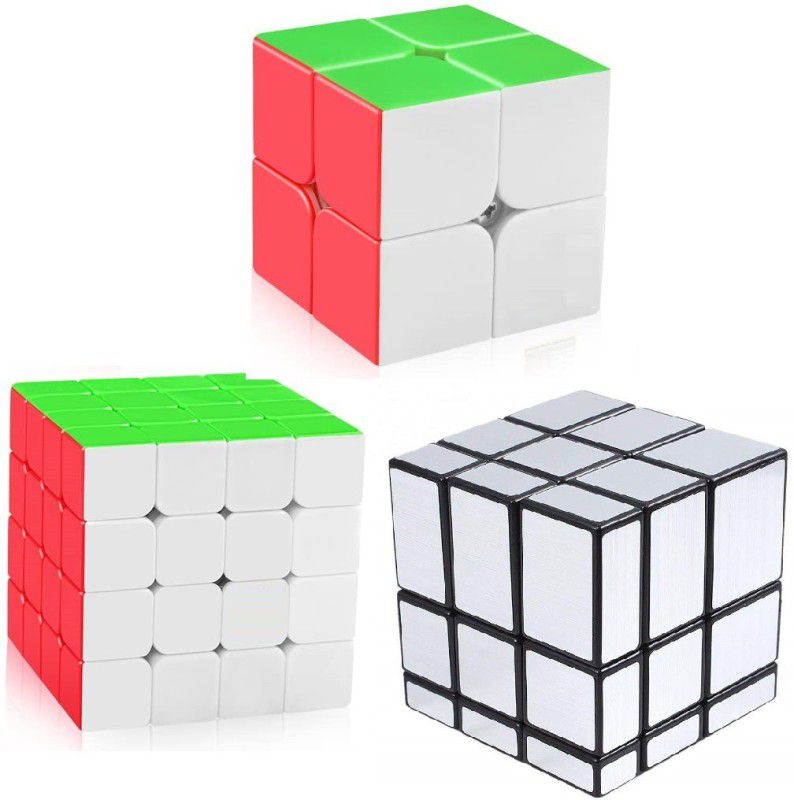 Authfort Stickered Silver mirror , 2x2 Speed Stickerless Speedy Magic Puzzle Cube Plus 3x3 Combo (3 Pieces)  (3 Pieces)