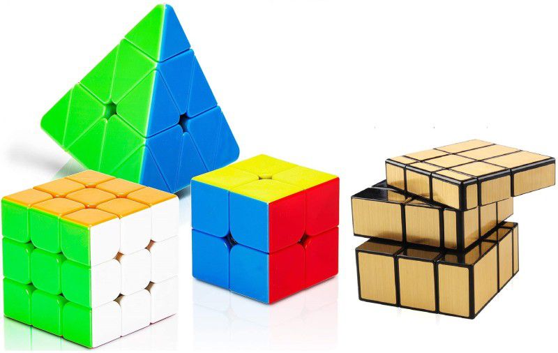 Authfort Speed Cube Puzzle Gold & 2 X 2 , 3 X 3 Pyramid Tringle Speed Cube Set, Stickerless Magic Cube Puzzles Toy Pack (6 Pieces)  (4 Pieces)