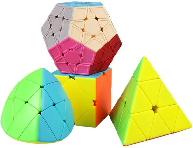 Authfort Professional 4 Pack Qiyi Magic Cube Bundle 3x3 Pyramid Cube Megaminx Skew Ivy Stickerless Cubes Fast and Smooth Collection Puzzles Toy  (4 Pieces)