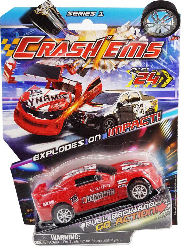 Crash'ems Dynamic Pull Back Vehicle, Explodes on Impact, kids 3 Years and Above  (Multicolor)