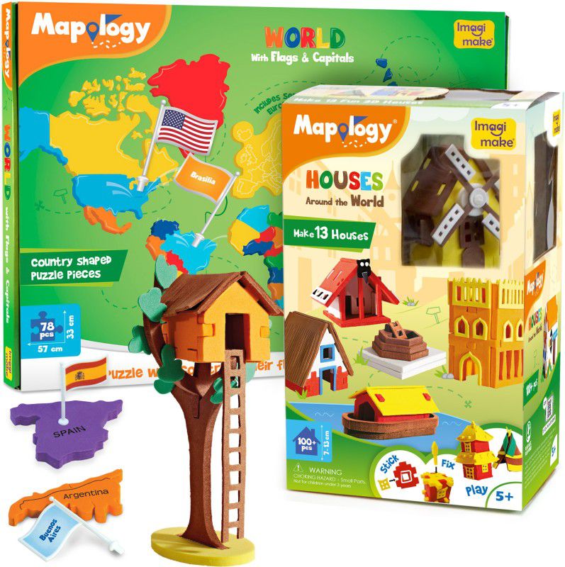 Imagimake Mapology - World Map Puzzle with Houses Around the World  (83 Pieces)