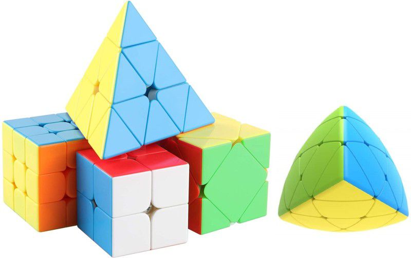 Authfort Speed Cube Pack 5 Cubes 2x2 3x3x , Pyramid Tringle , Skewb Stickerless Magic Cube Set Educational Toys for Children ( 5 Pieces )  (5 Pieces)