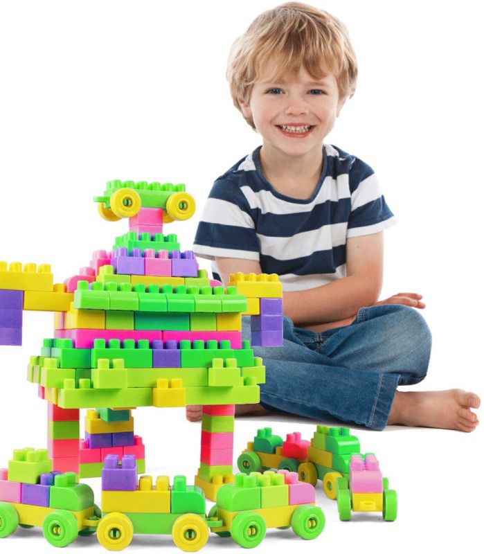 BOZICA Best Value Building Blocks Brick DIY Assemble Toy [92 Pieces +8 Wheels] 100 pieces Blocks Interlocking Feature Best Gift For Kids  (100 Pieces)