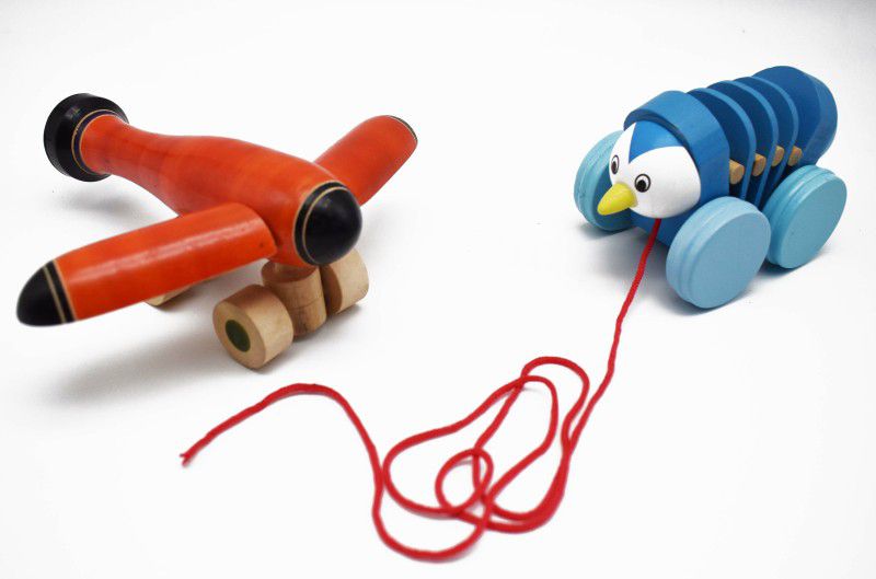 justhandmade Wooden Caterpillar |Aeroplane Pull Along Toy For Kids (Combo of 2)  (Multicolor, Pack of: 1)