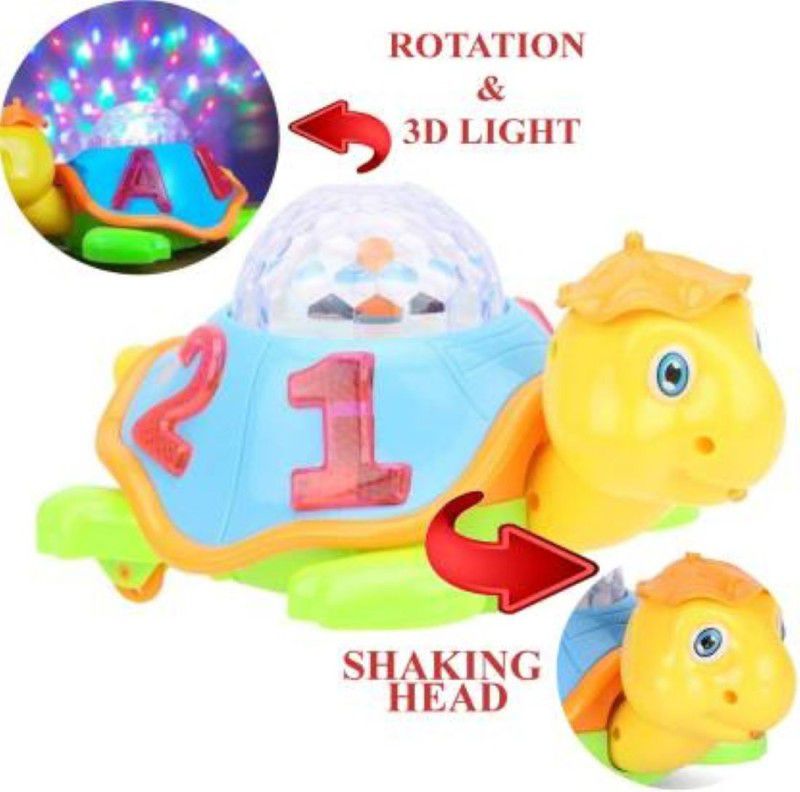 SALEOFF Happy Turtle Battery Operated Kid's Bump and Go Toy Animal Figure with Cool 3D Flashing Lights, Music  (Multicolor)