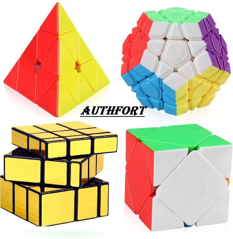 Authfort Speed Cube Bundle Pyramid, Squire, Megaminx, Gold mirror cube set of 4 combo  (4 Pieces)