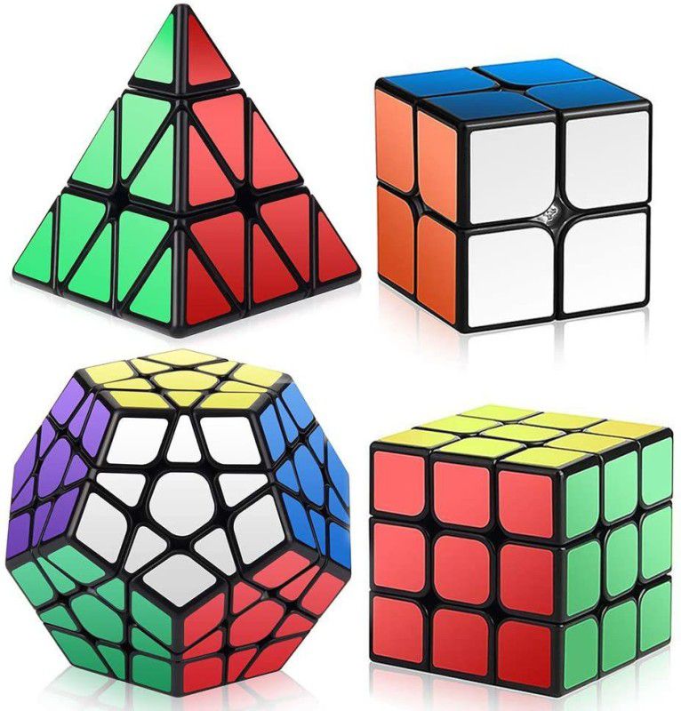 Authfort Speed Cubes, 2x2x2 3x3x3 Megaminx Pyramid Speed Cube Set - Easy Turning and Smooth Play - Turns Quicker and More Precisely Than Original  (4 Pieces)