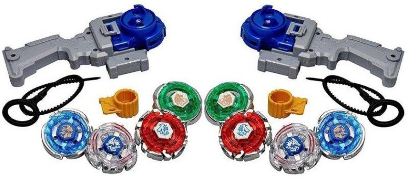 Authfort 8 in 2 Beyblades Metal Fighter Fury with Metal Fight Ring and 2 Handle Launcher Beyblade Pack of 2 (Multicolor) (Multicolor)  (Multicolor)