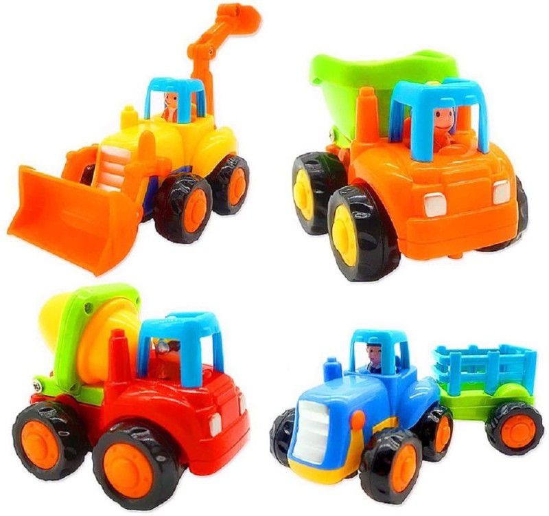 ARNIYAVALA Friction Powered Cars, Push and Go Toy Trucks Construction Vehicles Toys Set for 1-3 Year Old Baby Toddlers- Dump Truck, Cement Mixer, Bulldozer, Tractor, Early Educational Cartoon  (Multicolor, Pack of: 1)