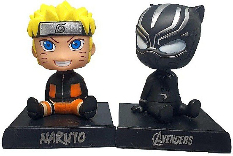 Daiyamondo Japanese Character Naruto With Avenger Black Panther Big Size Bobble Head - Action Figure Moving Head Bobblehead Spring Dancing PVC Bobble Spring Dancing Doll Toy Car Dashboard Bounce Toys for Car Interior Dashboard  (Multicolor)