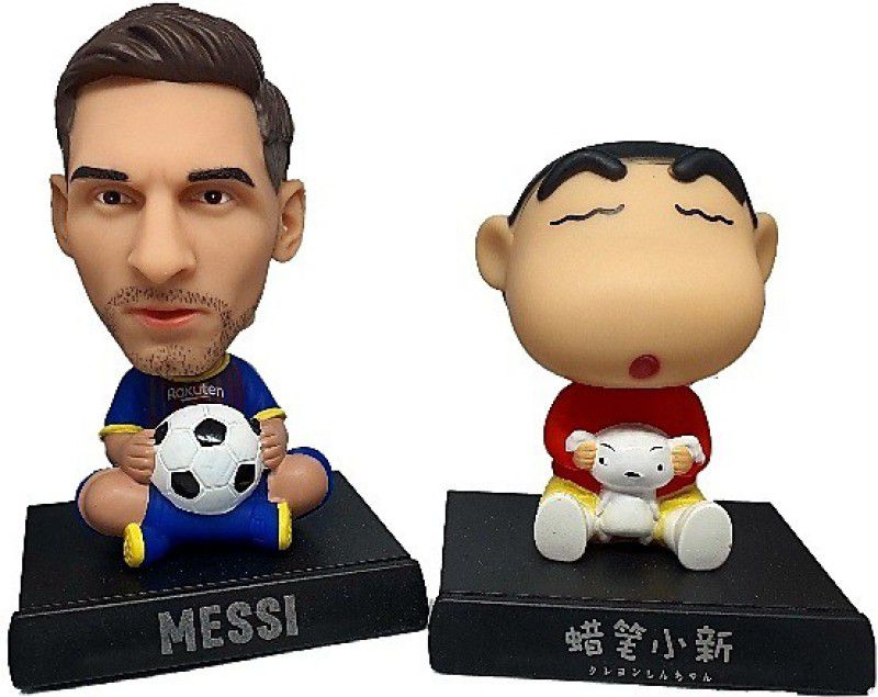 Daiyamondo Football Player Messi With Shin Chan Eye Close Big Size Bobble Head - Action Figure Moving Head Bobblehead Spring Dancing PVC Bobble Spring Dancing Doll Toy Car Dashboard Bounce Toys for Car Interior Dashboard  (Multicolor)