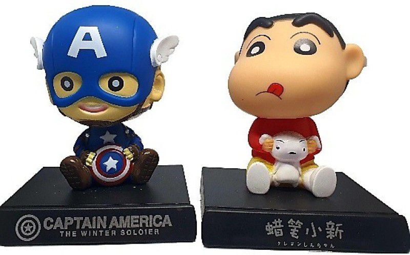 Daiyamondo Baby Captain America With Shin Chan With Dog Big Size Bobble Head - Action Figure Moving Head Bobblehead Spring Dancing PVC Bobble Spring Dancing Doll Toy Car Dashboard Bounce Toys for Car Interior Dashboard  (Multicolor)