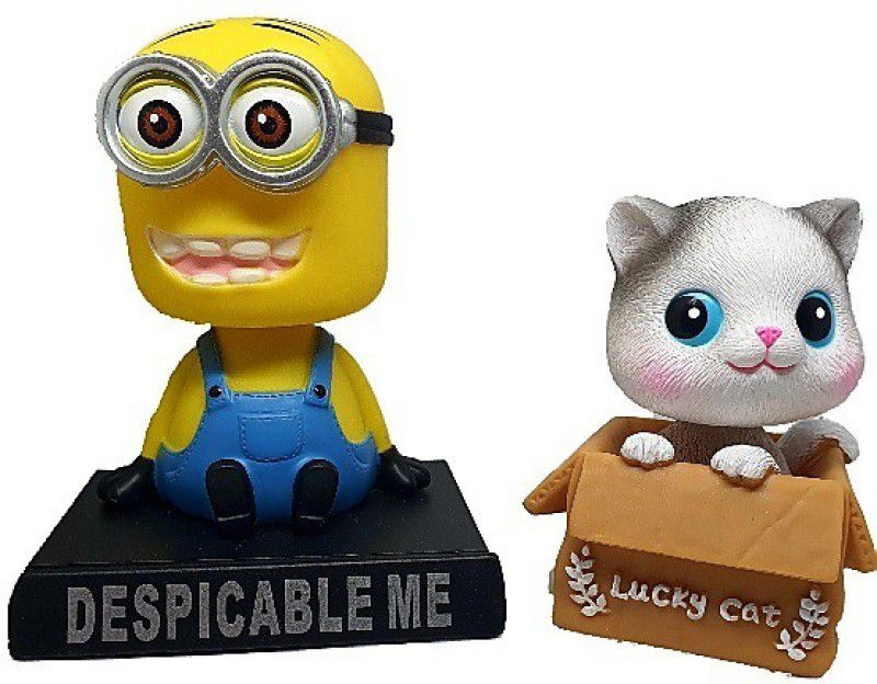 Daiyamondo Despicable Minion With Lucky Cat Big Size Bobble Head - Action Figure Moving Head Bobblehead Spring Dancing PVC Bobble Spring Dancing Doll Toy Car Dashboard Bounce Toys for Car Interior Dashboard  (Multicolor)