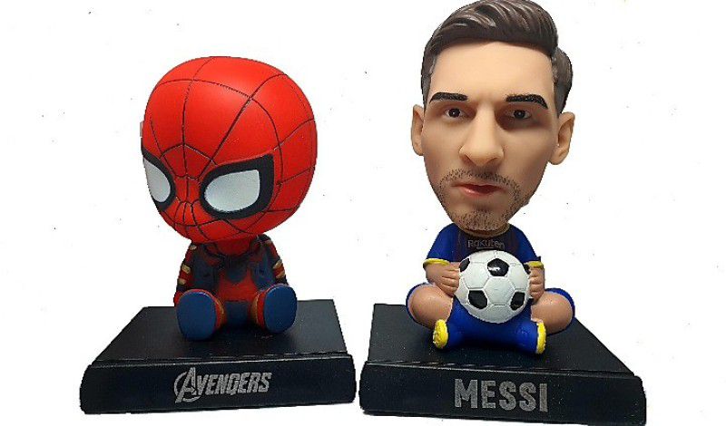 Daiyamondo Avenger Spider Man With Football Player Messi Big Size Bobble Head - Action Figure Moving Head Bobblehead Spring Dancing PVC Bobble Spring Dancing Doll Toy Car Dashboard Bounce Toys for Car Interior Dashboard  (Multicolor)