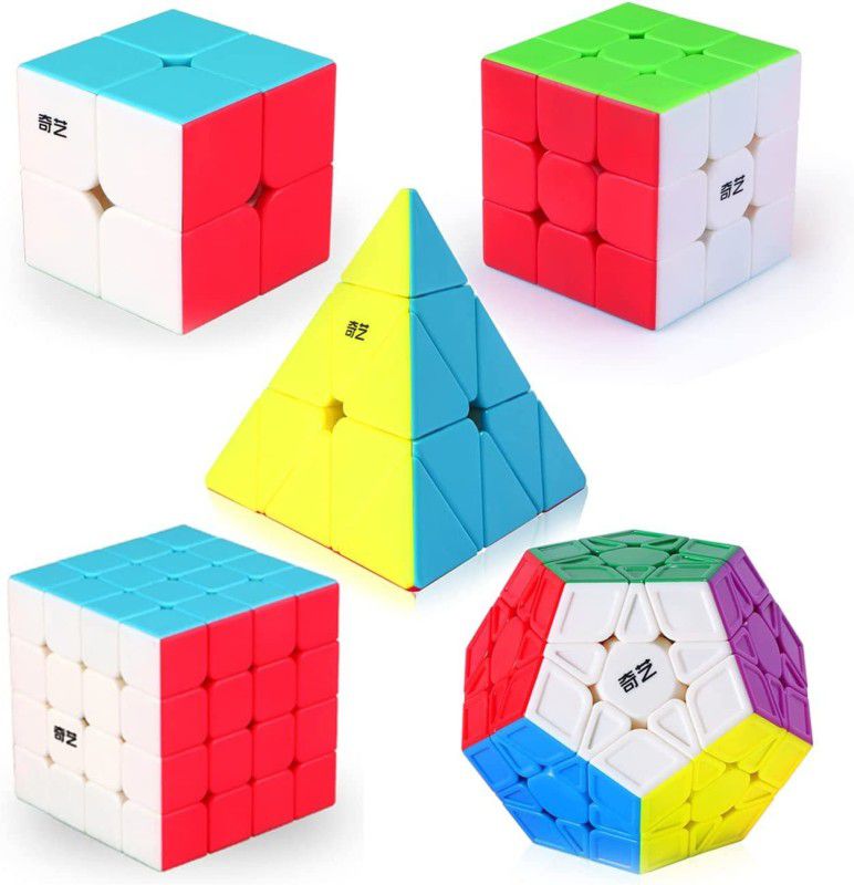 Authfort Speed ??Cube Set - 2x2, 3x3, 4x4 Megaminx Speed ??Cube and Pyramid Cube Bundle  (5 Pieces)