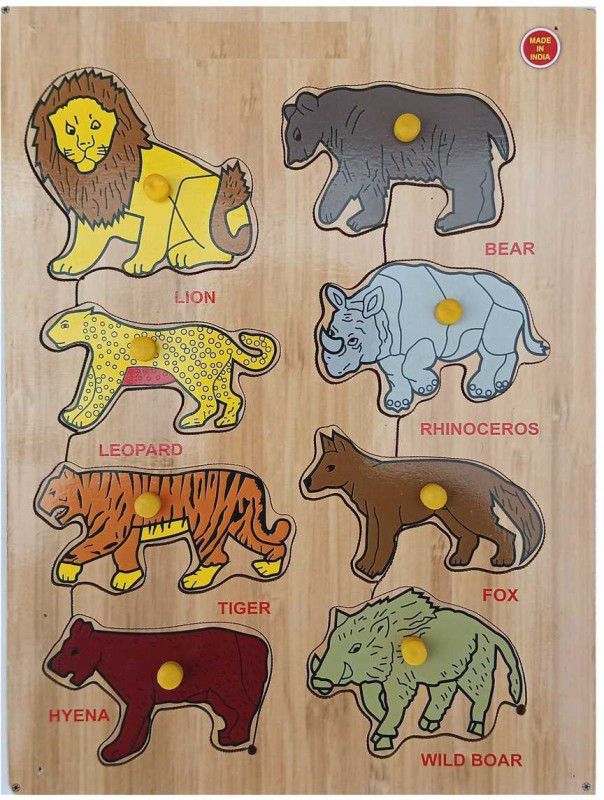 FireFlies Wooden Wild Animals Puzzle With Nob Educational Peg Board for kids  (1 Pieces)