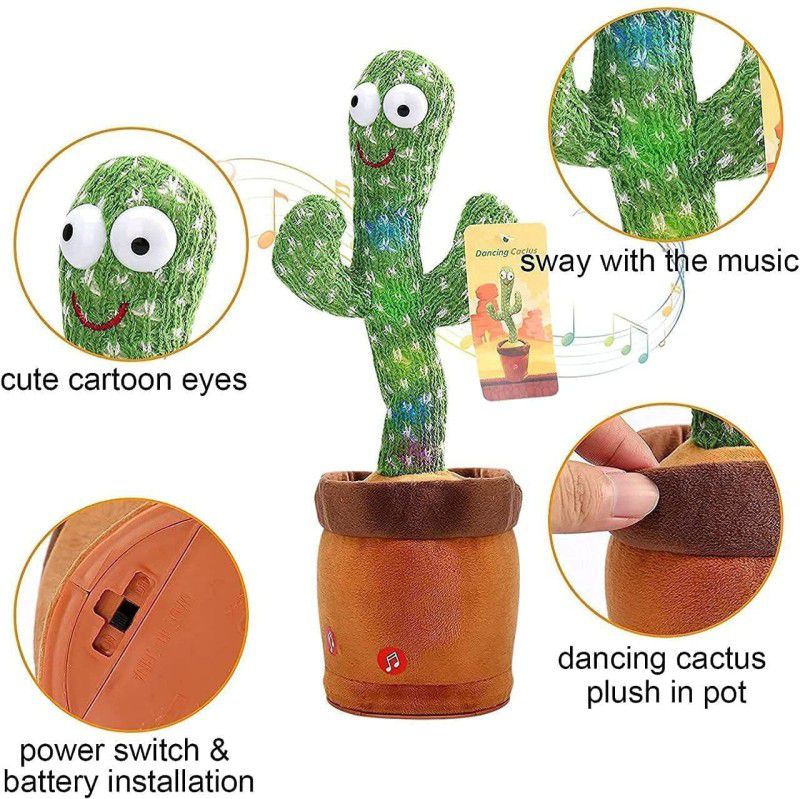 Geutejj Cactus Talking Toy Plush Toy with USB Charging , Talking Cactus Kids Toys  (Green)