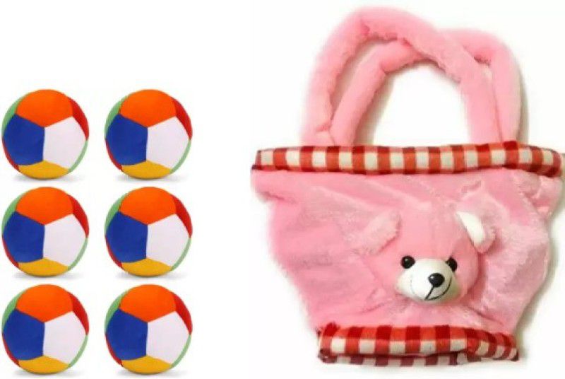 Nihan Enterprises 6pc soft toys and pink basket - 30 cm  (Multicolor)