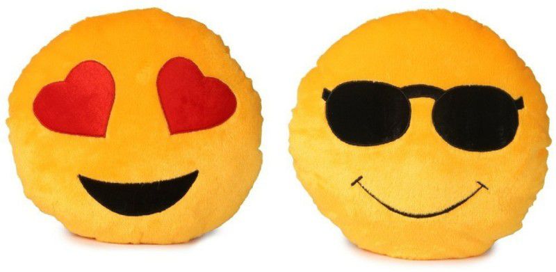 PRACHI TOYS Soft TOYS Cool Dude Eyes Smiley Cushion and Heart Eyes Smiley - 20 cm  (Yellow)
