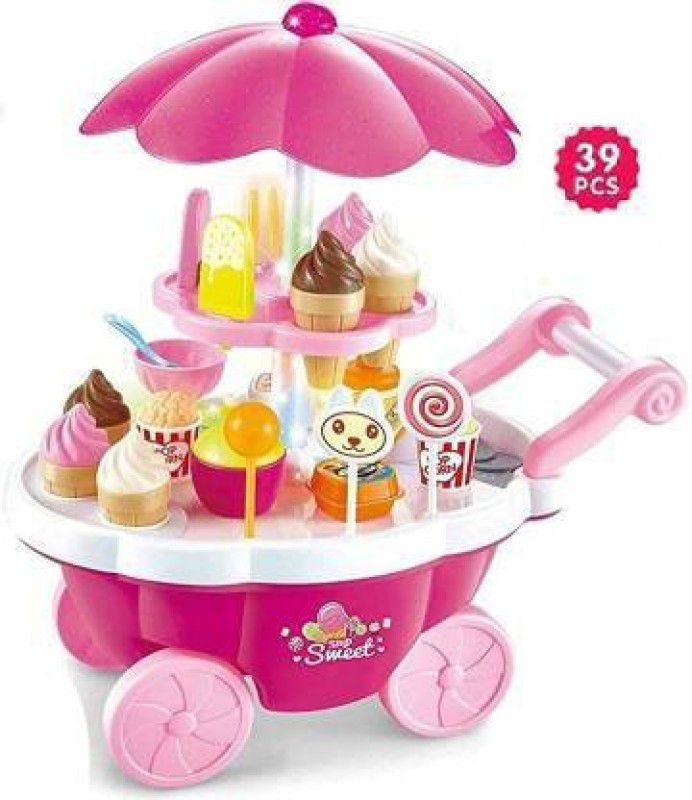 MAHADEV ENTERPRISE Ice Cream & Candy Marketing Cart with Light & Music Role Play Toy for Kid
