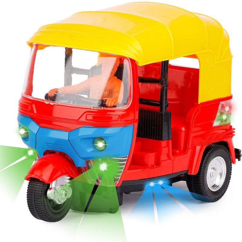 DIKUJI ENTERPRISE Bump & Go Auto Ricksaw Tricycle with Lights & Music Sound Toy - Assorted  (Multicolor)