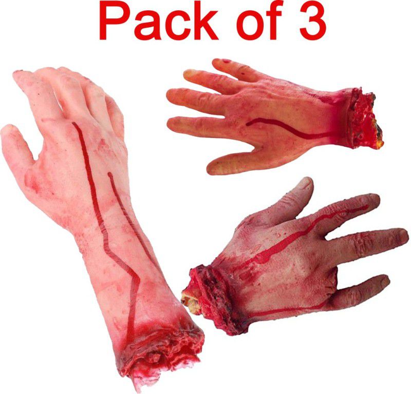 Sage Square Combo of Fake Cosmetic Bloody Arm Hand for Prank Halloween Party Props Cosplay Decorations (Set of 3) (Long Hand & 2 Short Hand) Bloody Arm Hand Gag Toy