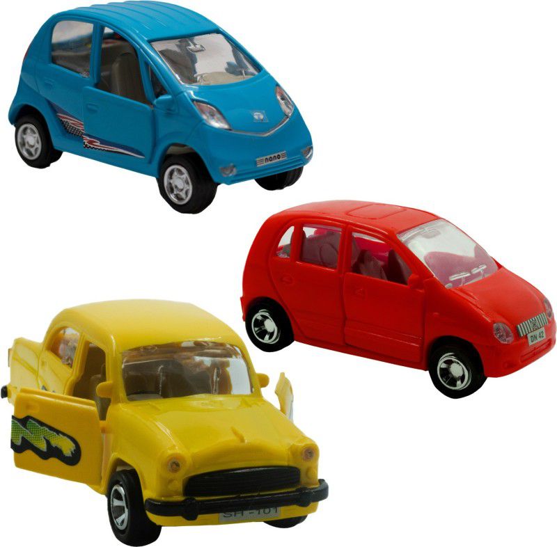 DEALbindaas Combo of Ambassador, Santro & Tata Nano Pull Back Die-Cast Door Opening Toy  (Multicolor, Pack of: 3)