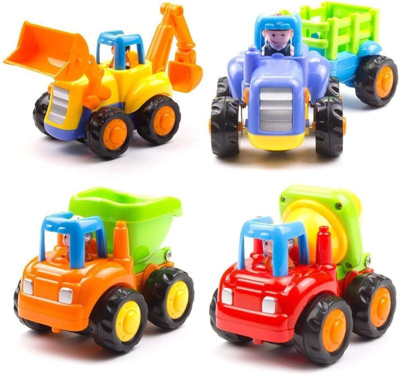 YUJASV 4 Pack Building Construction Truck Friction Power Pull Back Vehicles for Kids  (Multiclolor, Pack of: 1)
