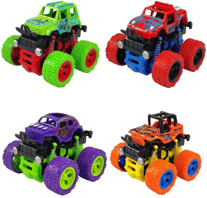 Chigy Wooh Friction Powered Mini Monster Cars for Kids With Big Rubber Tires 360 Degree 4WD  (MultiCOLOR, Pack of: 4)