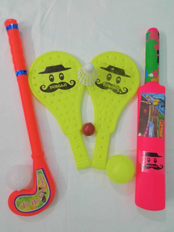 DURGA JI PLASTIC BAT BALL ,HOCKEY & RACKET FOR KIDS COMBO - MULTICOLOUR Badminton Racquet