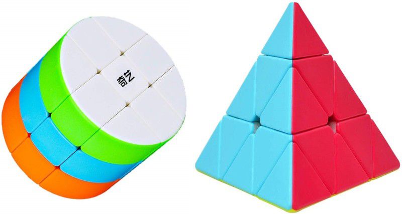 Authfort 3x3x3 Cylinder Cube & and Pyraminx Pyramid Triangle High Speed Stickerless Cube Combo pack of 2  (2 Pieces)