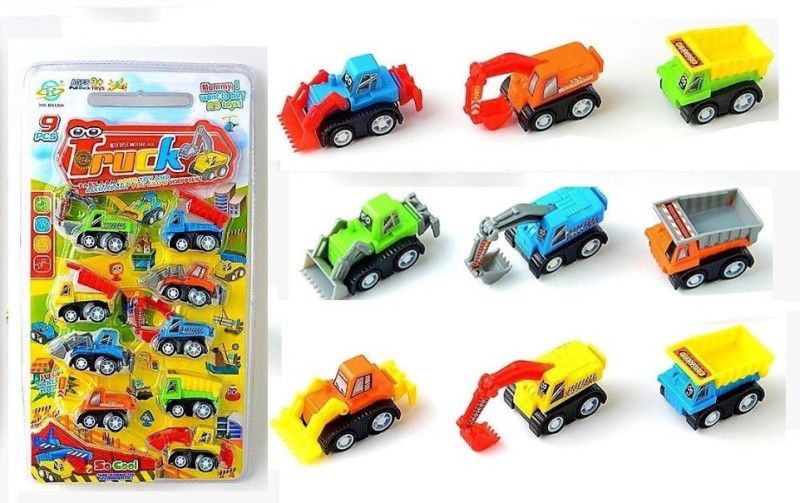JVTS First Motorcade Truck 9 Pieces Construction Vehicles Pull Back Toy Cars Super Set Educational Toys  (Multicolor)