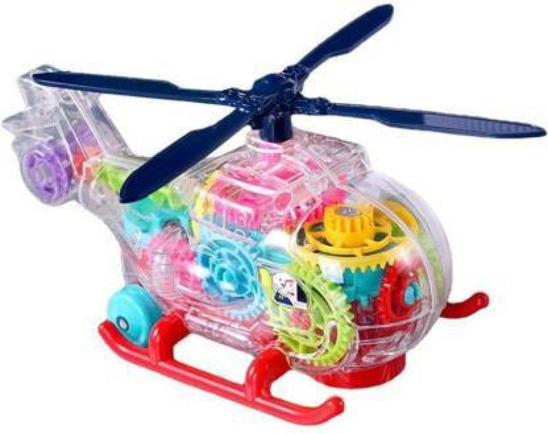 JVTS Helicopter 3D Transparent Gear Helicopter Toy 360 Degree Rotating Concept Racing Vehicle with 3D Flashing LED Lights and Music for Kids  (Multicolor)