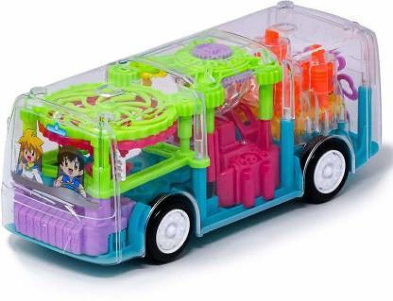 JVTS GiftMart Gear Bus Toy 360 Degree Rotating Transparent Bus with 3D Light & Sound Effects for Boys Kids  (Multicolor)
