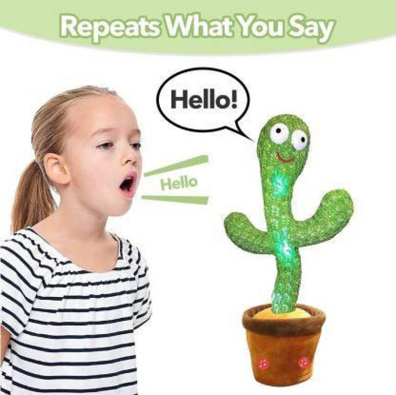JVTS Dancing Cactus Toy + USB Power Cable - Repeats What You Say, Dances, Sings 120 Songs, LED Lights For Kids & Babies - Record Your Message - Home Decoration, Kids Room, Party (Green)  (Green)