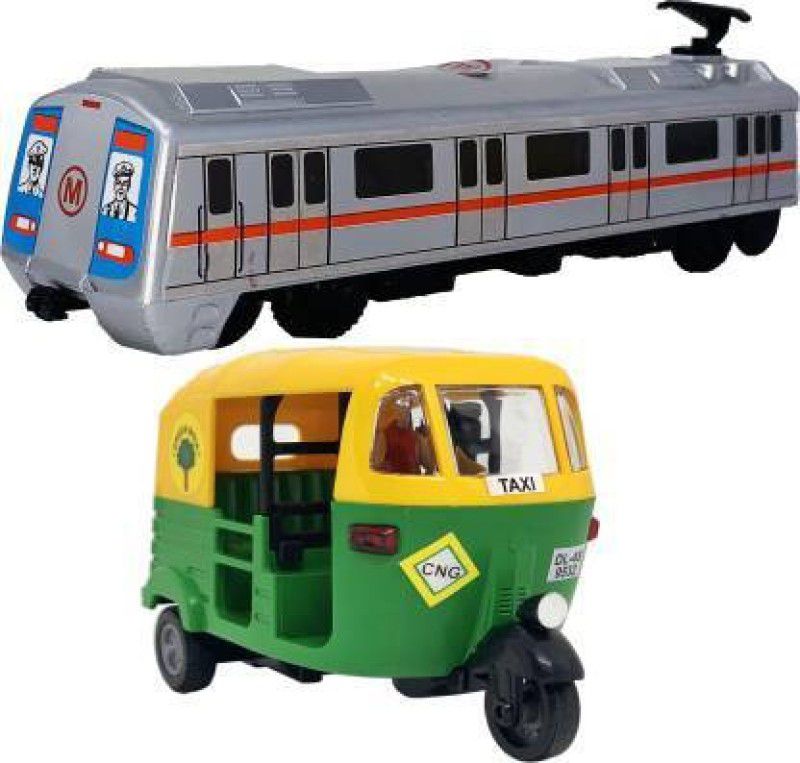 SRD TRADERS Pack of 2 Pull Back Action Miniature Models Auto Rickshaw and Metro Toys for Kids [COMBO OFFRER] [Set of 2] [ NON-TOXIC MATERIAL ]  (Multicolor, Pack of: 2)